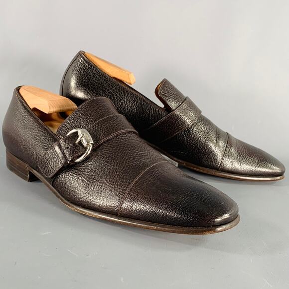 GUCCI Size 8 Brown Leather Buckle Loafers - Picture 1 of 9
